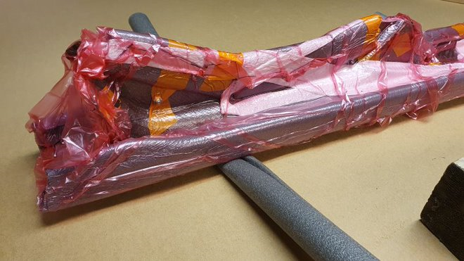 Lingsma electric upright bass - Mold under vacuum, ready for the oven where the epoxy resin bakes to a solid